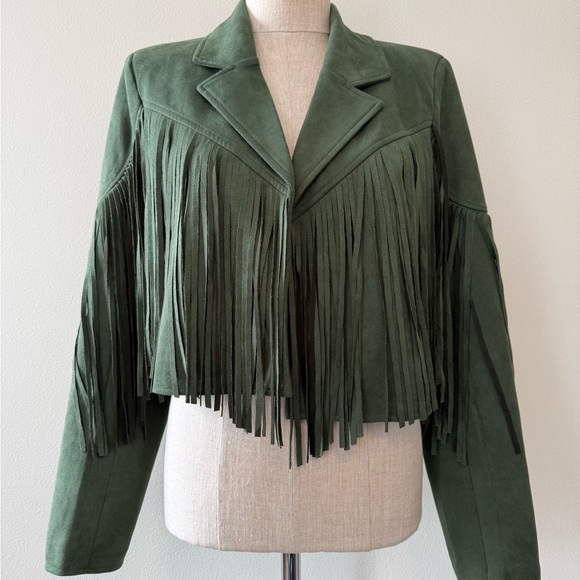 Green Fringe Suede Jacket - Picture 1 of 7
